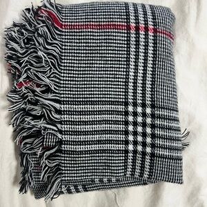 H&M Black and White Checkered Scarf with Red Accent